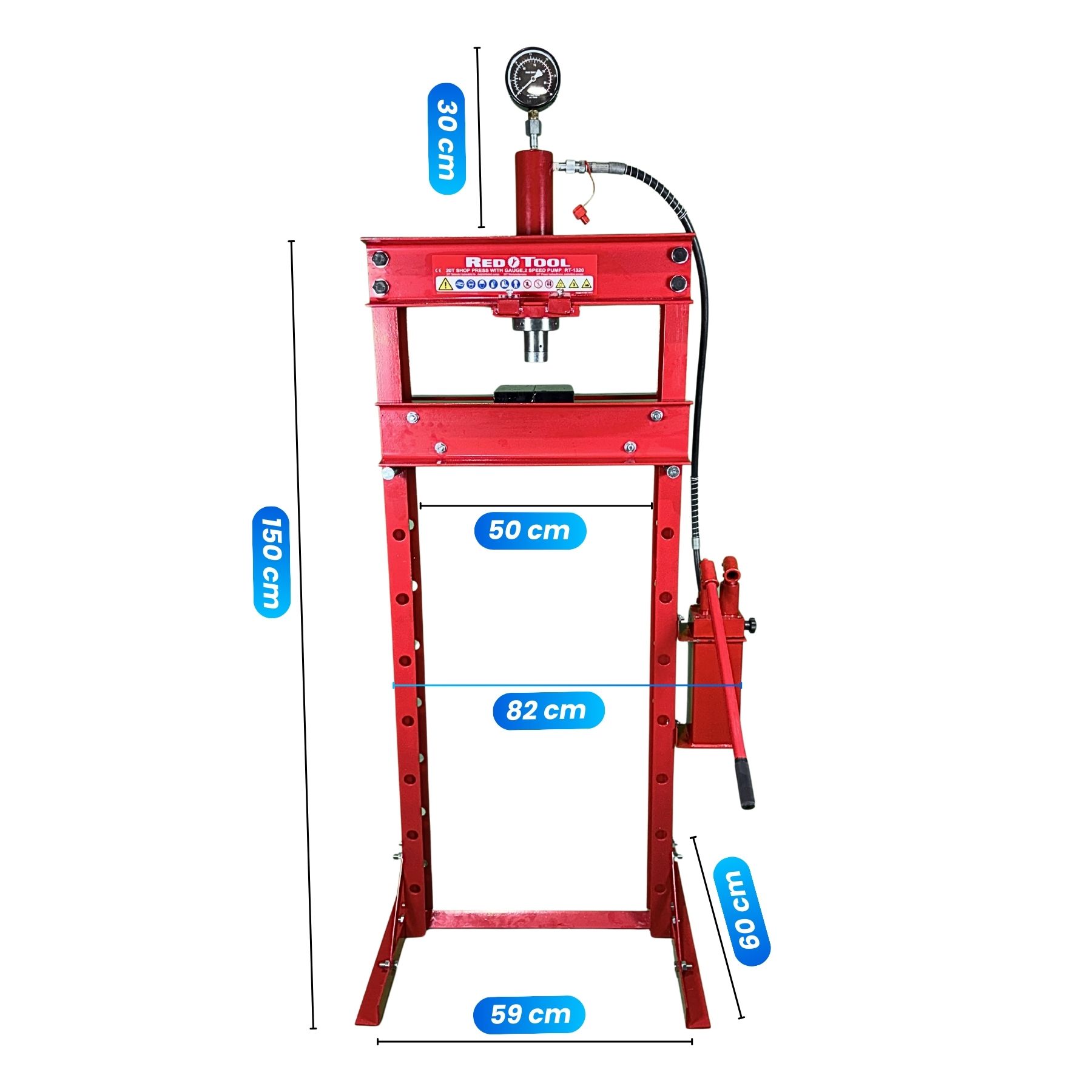 RT-1320 - REDTOOL Hydraulický lis s tlakomerom 20T - 2st.pumpa - 85kg RT-1320